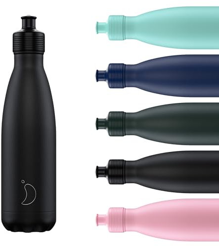 Chilly's Original Sports Bottles - BPA-Free Stainless Steel Reusable Water Bottle - Keeps Cold, Double Walled, Vacuum Insulated - Dishwasher Safe Lid - 500ml - Monochrome Black