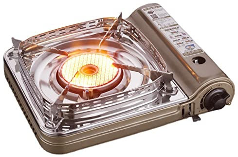 Generic Portable Réchaud à Butane Camping Réchaud de à Gaz Allumage Électronique pour Camping Bivouac Extérieur Randonnée Protection Contre Les Surpressions,Brown,34.3 * 28.4 * 11.3cm
