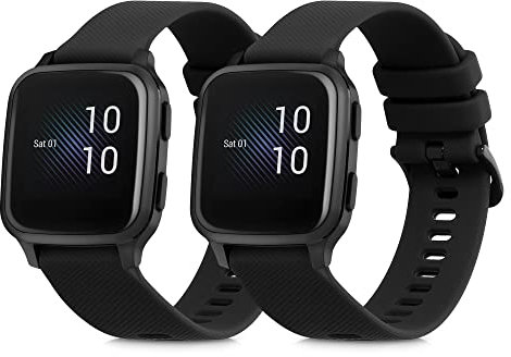 kwmobile Straps Compatible with Garmin Venu Sq Music/Sq Straps - 2x Replacement Silicone Watch Bands - Smartwatch or Fitness Tracker - Black/Black