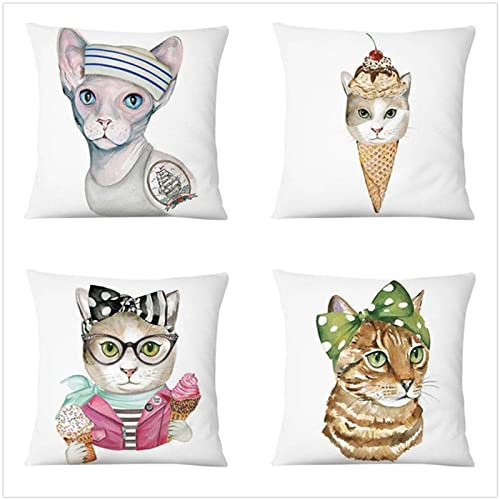 Tinnoon Kissenbezug 70x70cm 4er SetBoho Wohnzimmer Outdoor Deko, Schlafzimmer Zimmer Dekor Kissenhülle Kissenbezüge mit Verstecktem Reißverschluss, Couchkissen, Sofakissen Weinachten Cartoon-Katze