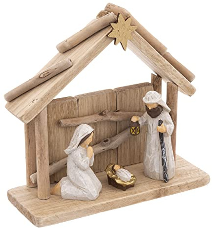 WEB2O Weihnachtskrippe aus Holz mit 3 Krippenfiguren