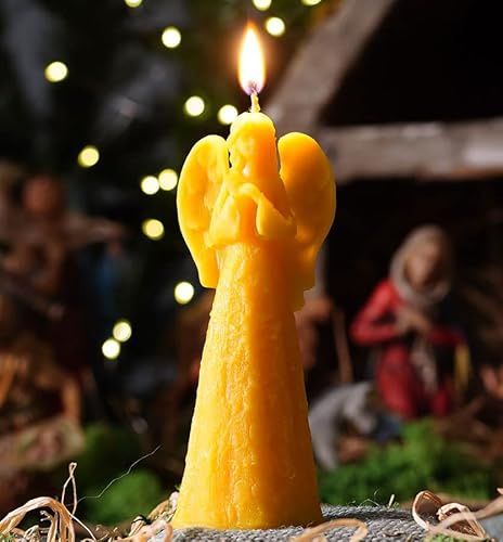 tea4chill Bienenwachskerze aus 100% Bienenwachs, Honigkerze, Engel, Kerze 15cm hoch, Geschenk für Weihnachten, handgefertigt