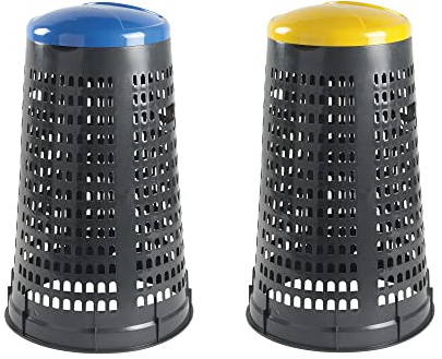 Eplastic Set 2 trespoli porta rifiuti - capacità 110 litri - bicolor con fondo grigio e coperchi colorati (BLU - GIALLO)
