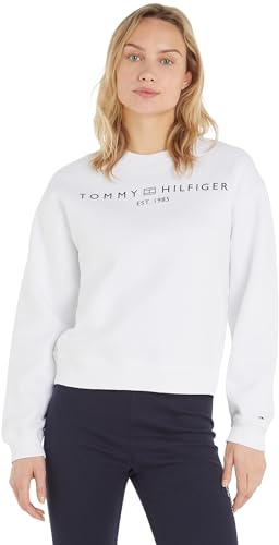 Tommy Hilfiger Damen Sweatshirt ohne Kapuze, Weiß (Th Optic White), S