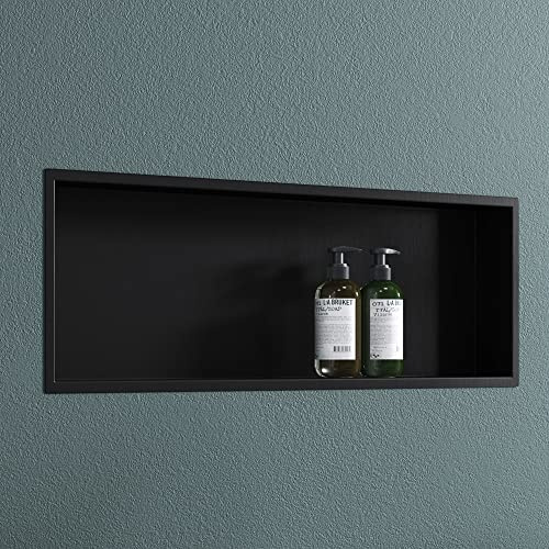 doporro Wandnische Bad Schwarz 30 x 90cm Dusch-Ablage aus Edelstahl