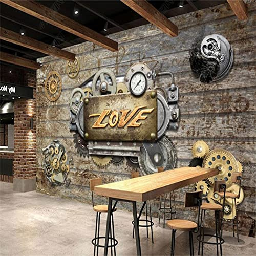 Retro Nostálgico Máquina Engranajes Papel Tapiz Personalizado Mural Hotel Bar Ktv Cafe Decoración Industrial Papel Tapiz Pared Pintado Papel Tapiz 3D Decoración Dormitorio Sala Sofá Mural-430cm×300cm