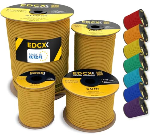 EdcX 4 mm Nylon Paracord 550 30 m (100 Fuß) – Typ III, 100% Nylonseil, 7-strängiges Seil, 4 mm Nylonseil in Volltonfarben (Orange Yellow, 30 m)