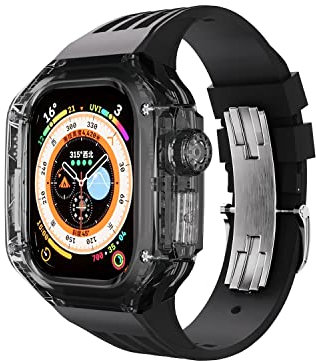 KGDHB Kit de Modification Transparent de Luxe pour Bracelet de Montre Apple Ultra 49 mm de Caoutchouc Fluoré et Bracelet pour iWatch Série 49 mm Ensemble de Remise en Forme (Couleur : Noir A, Taille