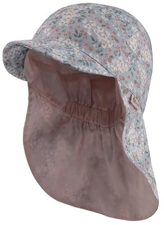 Sterntaler Schirmmütze mit Nackenschutz Millefleurs - Babymütze mit UV -Schutz 30 - Schirmmütze Mädchen mit Druckmuster - Sonnenkappe aus Baumwolle - graublau, 49