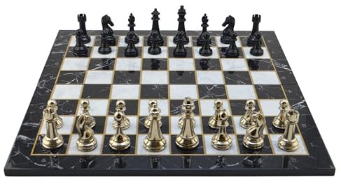 GiftHome Klassisches Schachspiel aus Holz mit verschiedenen Mustern, Schwarz und Silber, 7,5 cm (Marmor-Design)