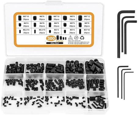 300 Stück Innensechskantschrauben, Edelstahl, Innensechskantschrauben, 2,5/3/4/5/6/8 mm Gewindestifte, Inbusschrauben, Madenschrauben, Türgriffschrauben-Set für Türgriffe
