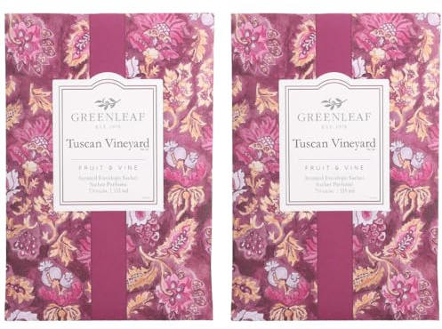 Greenleaf 2x TUSCAN VINEYARD Fruit & Vine Large Scented Sachet Bag - Fragrance Notes of Grapes, Earthy Green - Drawer Fragrance Wardrobe Air Room Freshener for Living Room, Bedroom, Bathroom or Car