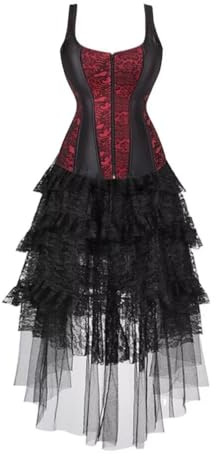 Hengzhifeng Corset con Tirantes Mujer y Falda Burlesque | Disfraz Corset 2 Piezas Steampunk Gotico Women