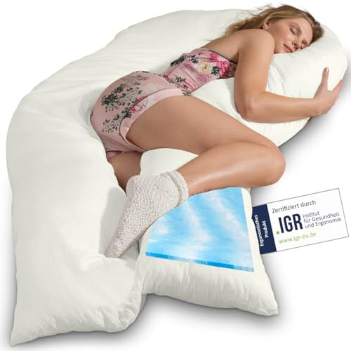 Traumreiter Seitenschläferkissen Visco XXL langes & hohes Hybrid Wendekissen mit Memory Foam [orthopädisch] + Watte Seite. Schwangerschaftskissen zum Schlafen Komfortkissen mit Bezug Baumwolle Natur