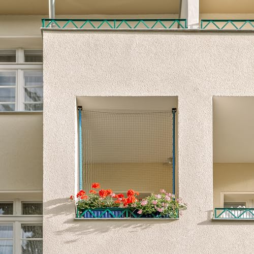 ALLEGRA Katzennetz für Balkon und Fenster, Set mit 2X AB-175B (100-175cm) Spannstange und 1x Netz (Auswahl aus verschiedenen Größen und Farben), zum Klemmen ohne Bohren (schwarz drahtverstärkt, 3x2)
