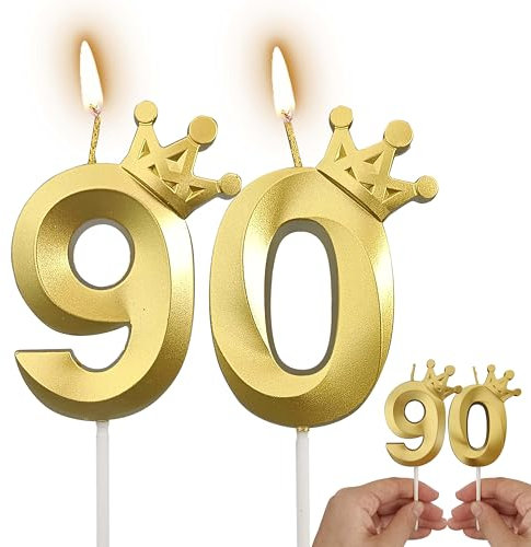 Gold Number Candles Birthday Candles for Cake Candles Birthday Decorations for Women/Men Birthday Cake Topper (Gold, 90)
