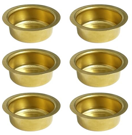 JIHUOO 6 Pcs Metal Candle Holder Inserts Stainless Steel Candle Holder Cups Candlestick Liners Candle Drip Protectors Catchers for Lamp or Candle Making Golden