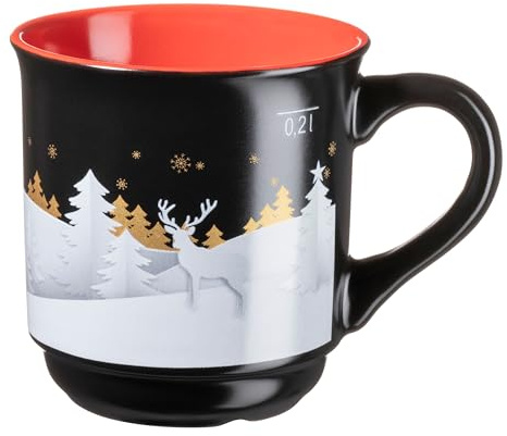 MÄSER, Glühweinbecher außen Schwarz, innen Rot mit weihnachtlichem Design, Glühweintassen für 6 Personen, Steinzeug, schwarz