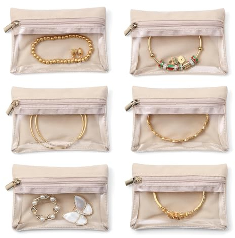 FUZVOL 6-Piece Travel Jewelry Pouch Set - Velvet Jewelry Organiser with Zipper - Portable Storage for Rings, Earrings, Necklaces, Bracelets