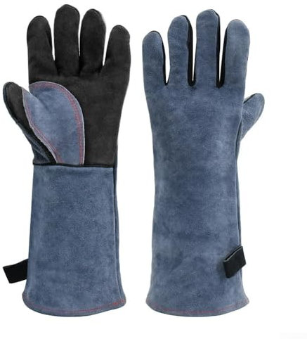 Feegow Grillschweißhandschuhe aus Rindsleder, 40,6 cm lange Ärmel, feuerfeste und hitzebeständige Handschuhe, Schweißerhandschuhe, isolierende Grillhandschuhe