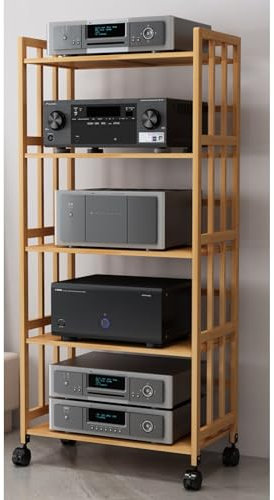 Scaffale in legno per armadietti audio stereo da 50,8 cm a torre da 78,9 cm, per soggiorno, ufficio, supporto mobile per giradischi, 5 ripiani, 158 cm (altezza) e 80 cm (L)