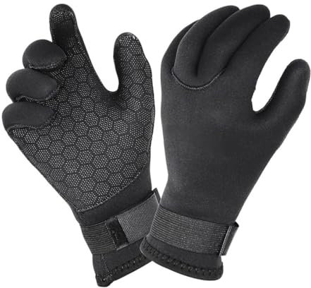 Tauchhandschuhe 3 mm 5 mm Neopren-Tauchhandschuhe halten warm for Schnorcheln, Paddeln, Surfen, Kajakfahren, Kanufahren, Speerfischen, Skifahren, Wassersport Neoprenhandschuhe(5mm-black,XL)