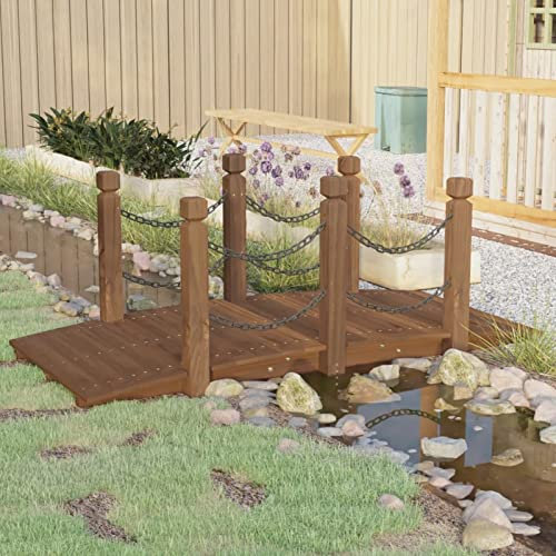 Xichuzi Gartenbrücke mit Kettengeländer 150x67x56 cm Massivholz Fichte, Teich Deko, Deko Garten, Teichbrücke, Garden Bridges, Gartendekoration Groß363358