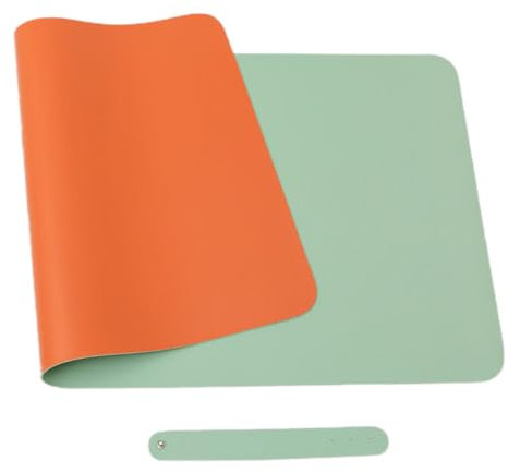 Anevous Schreibtischunterlage, Leder Mauspad, Rutchfeste Office Laptop Schreibunterlage, PU Tisch Schutz Unterlage, Multifunktionales Schreibtischmatte für Büro, Home,Grün+Orange 120x60CM