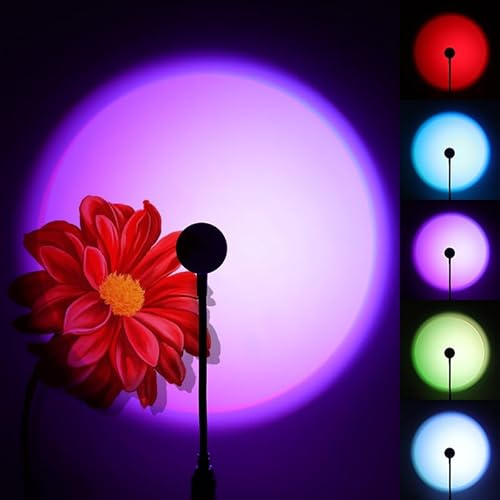 LuminKing Lámpara de proyector ambiental, luz de puesta de sol controlada por sonido proyectada en paredes y techo, interruptor entre 7 colores y 6 patrones de luz, LED, adecuada para interior y coche