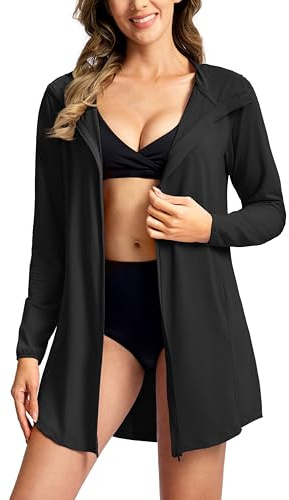 SANTINY Women's UPF50+ Swim Cover Up (Black_L)
