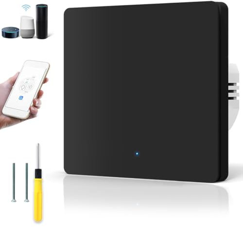 Acmerota Interruttore luminoso intelligente ZigBee Interruttore intelligente a parete filo neutro richiesto 1 gang 1 modo, interruttore della luce di controllo remoto compatibile per Alexa (nero)