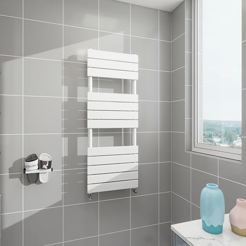 Morden Bathroom Flat Panel Heated Towel Rail Radiator,Wall Mounted Central Heating Ladder Rad 1200X450mm White