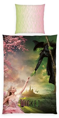 Herding Bettwäsche Wicked, Kopfkissenbezug ca. 70 x 90 cm, Bettbezug ca. 140 x 200 cm, Mit Reißverschluss und Wendemotiv, 100% Baumwolle/Renforcé, Grün, Rosa