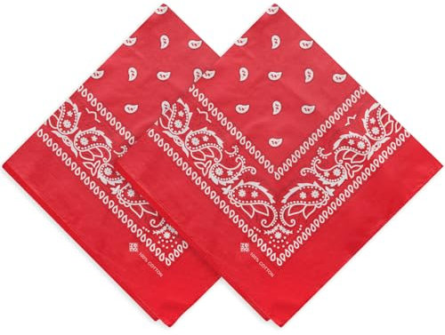 ZENO Bandana Roja – 100% Algodón & Fibra Natural – Pañuelo Cabeza Hombre y Mujer Sin Poliéster – Suave, Resistente & Lavable – Bandana Hombre y Mujer – Unisex & Niños - 2 Pack