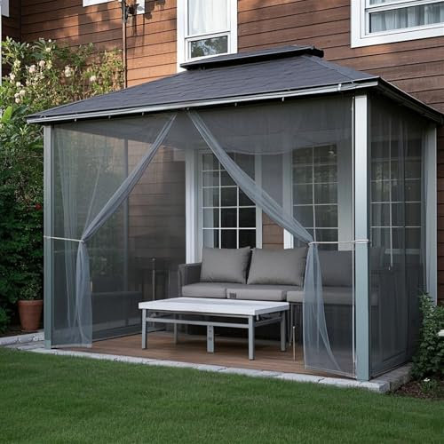 Heavyoff Outdoor Sheer Curtains for Patio, 2 Panels Waterproof Light Filtering Voile Outside Curtains Screen Mesh Net Privacy Drapes Rod Pocket for Front Porch, Gazebo, Grey, 63 W x 84 L