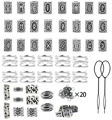 UEPOA 67 Stück Dreadlocks Schmuck, Haarperlen Zum Klipsen Wikinger Haarschmuck Bartschmuck Set Dreadlocks Accessories für DIY Armband Halskette Anhänger