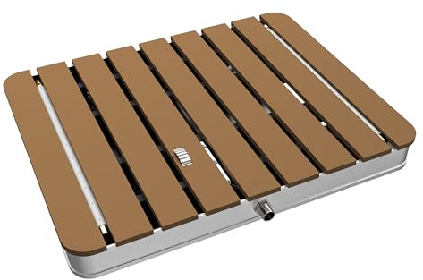XMTECH WPC trädgårdsdusch, golvdusch, halkfri utomhusdusch, campingdusch, utomhusdusch, bastudusch, 70 x 55 cm, rektangel för camping, trädgård, pool, dusch med fothjul, justerbar, brun