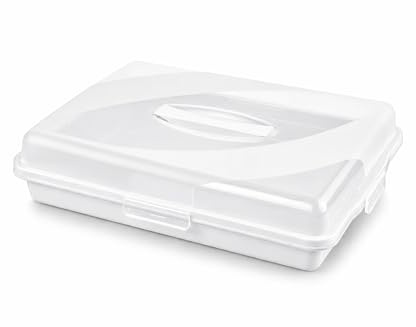 Best House | Plastic Cake Storage Box | WHITE | 1 Pc | BPA Free | Cake and Pastry Carrier With Handle | Rectangular Lockable Food Container - L 46cm x W 32cm x H 9.7cm, Pack of 1