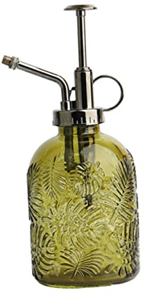 Mikikit Small Spray Bottle and Garden Sprayer for Indoor Plants 350ml Large Capacity Glass Watering Can with Monstera Leaf Pattern Hand Pump Mister for Precise Mist and Easy Plant Care