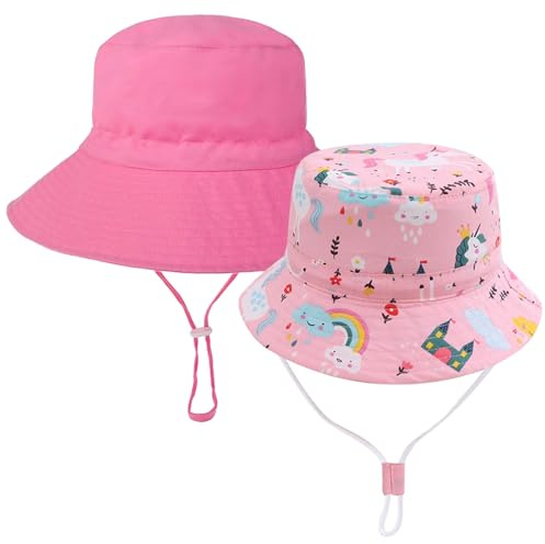 JSTHHTT 2 st flickor hatt, stor brätte flicka solhatt, barn barn vikbar strand solhattar, justerbar, 3–8 år gammal