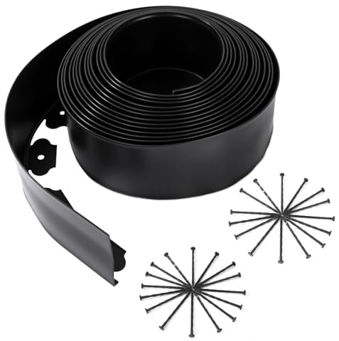CAKKVDE 10cm x 10M (H x W) Lawn Garden Edging Border with 30 Pegs | Heavy-Duty Flexible Landscape Edging for Flower Beds, Grass Borders & Pathways