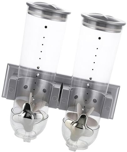 MagiDeal Dispensador Doble de Cereales para Alimentos Secos, Organizador de Cocina con Taza, Recipiente Multifuncional montado en la Pared para el hogar, Plata