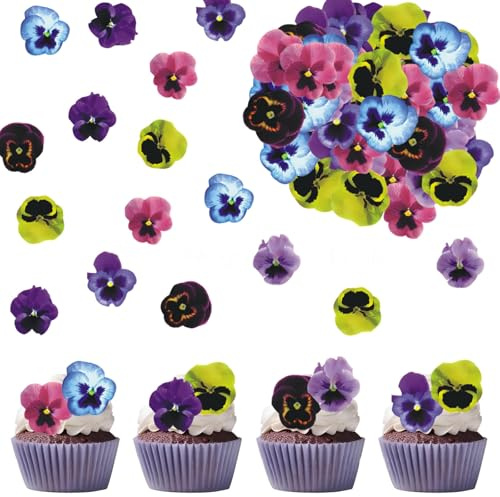 60-Piece Edible Pansy Flowers for Cake Decorating Decorations Wafer Paper Flowers Cupcake Picks Topper for Baby Shower Kids Birthday Party Cake Food Decorations Supplies