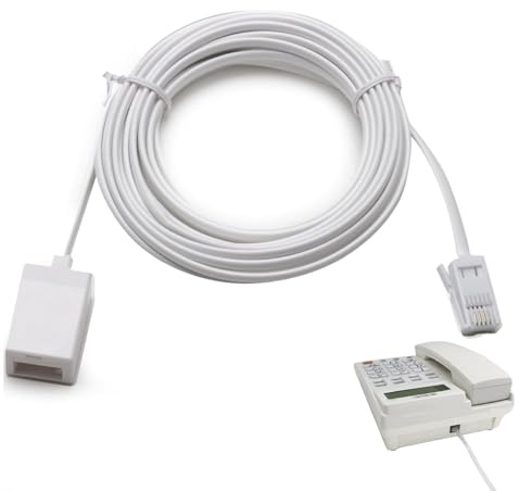 BT Telephone Extension Cable, 6m Straight Through Phone Cables, 6P4C Male to Female Extension Cable, UK Landline Phone Cord for Home and Office, RJ11 Fax, Modem, Router (White, 19.69ft)