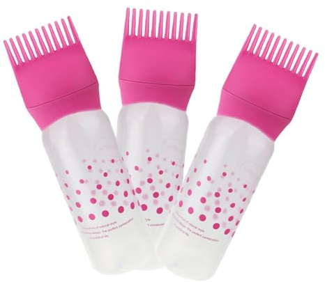 FOMIYES Flacon Applicateur Peigne pour Coloration Capillaire 3pcs en Plastique Rose, Facile à Presser, pour Coiffure et Permanente avec Échelle Graduée