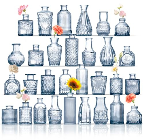 ROLLSCERAY Knospenvasen 40 Stück kleine Vasen für Blumen, Blaue Glasvasen für Tafelaufsätze, kleine Blumenvasen für Tafelaufsätze, Vintage-Vasen, Mini-Vasen