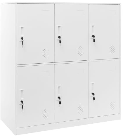 Dokiiovo Litet skåp, 9/6-dörrars skåp litet metallskåp, låsbart kontorsskåp, förvaringsskåp för vardagsrum, arbetsrum, kontor (vit, 6 fack)
