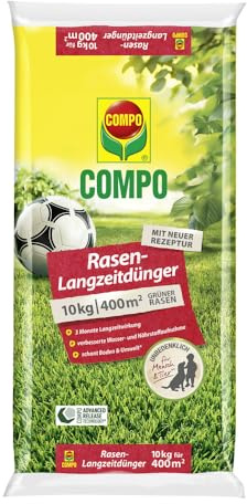COMPO Rasendünger- 10 kg für 400 m² - mit 3 Monaten Langzeitwirkung für Frühjahr und Sommer - tierfreundlich - Premium Rasen-Langzeitdünger