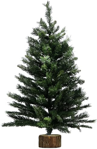 Albero di Natale Verde 90 cm con Tronco in Legno folto di 140 Rami Alberello Natalizio da Tavolo o Terra, Realistico e Compatto, Ideale per Casa, Ufficio o Vetrina