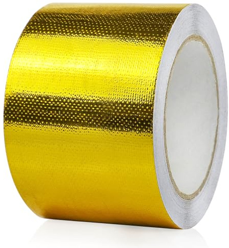 BOMEI PACK Ruban Adhésif Aluminium renforcé, doré 75mm x 20m Bande d'étanchéité Étanche Feuille, ruban d'aluminium de réparation, Ruban adhesif haute temperature pour la réparation, l'isolation